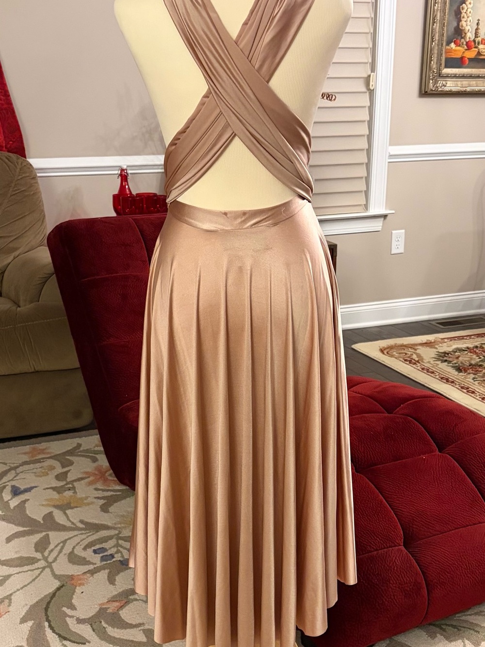 Satin-Like Convertible Dress in Champagne